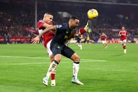 Murillo of Nottingham Forest and Callum Wilson of Newcastle United battle for the ball during the Premier League match between Nottingham Forest and Newcastle United at City Ground on February 10, 2024 in Nottingham, England. (Photo by Catherine Ivill/Getty Images)