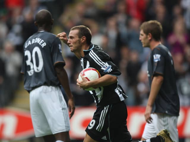 Xisco celebrates scoring on his Newcastle United debut against Hull City. 