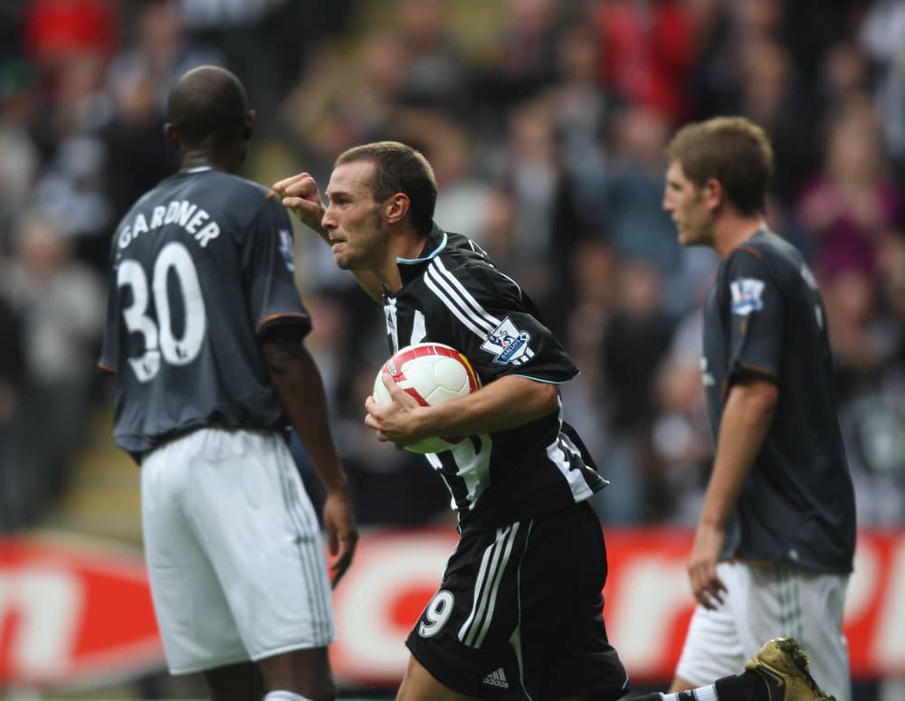 Xisco celebrates scoring on his Newcastle United debut against Hull City. 
