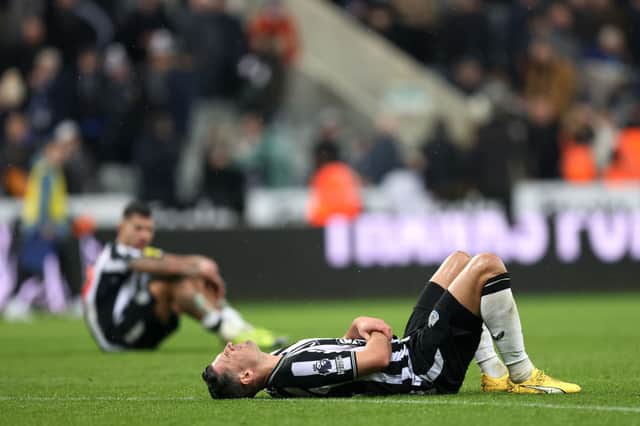 Fabian Schar of Newcastle United reacts after the Premier League match between Newcastle United and AFC Bournemouth at St. James Park on February 17, 2024 in Newcastle upon Tyne, England. (Photo by George Wood/Getty Images)