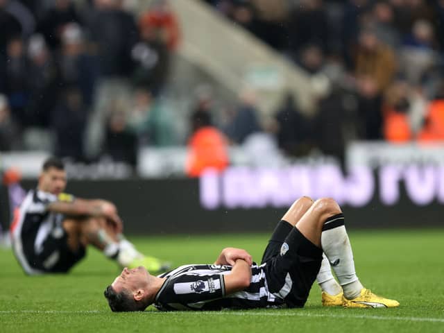 Fabian Schar of Newcastle United reacts after the Premier League match between Newcastle United and AFC Bournemouth at St. James Park on February 17, 2024 in Newcastle upon Tyne, England. (Photo by George Wood/Getty Images)