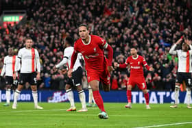 Virgil van Dijk celebrating after equalising on 56 minutes