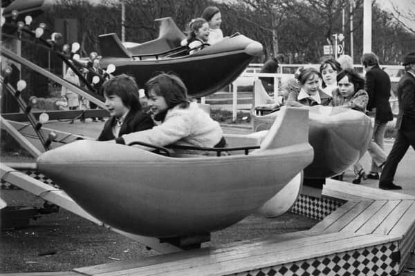 South Shields Amusement Park in April 1974 and here are children on the Lunar Jet ride. Remember it?