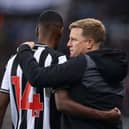 Newcastle United head coach Eddie Howe and striker Alexander Isak. 