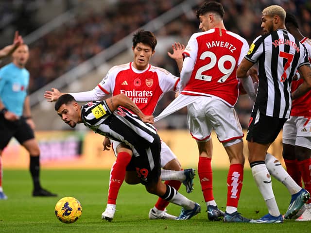 Bruno Guimaraes in action against Arsenal. 