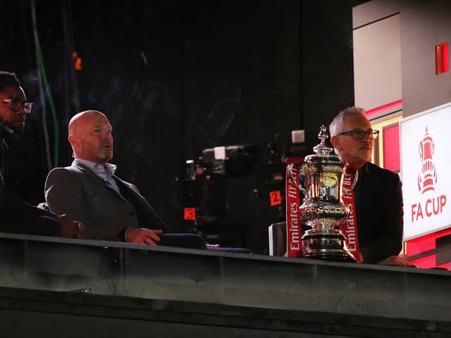 Former English footballers and current television pundits, Micah Richards, Alan Shearer and Gary Lineker.(Photo by Ryan Hiscott/Getty Images)