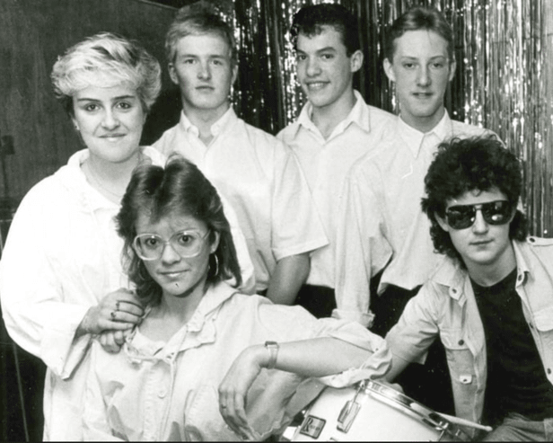 The Rumours at the Charles Young Centre in December 1986. Pictured, front, left to right are: Leigh Chandler, Adele Keenan and Paul Sweeny; back, Kev Bonner, Lee Carmen and Richie Baxendale. Remember this? 