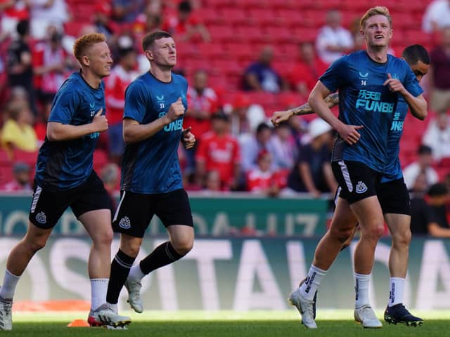Former Newcastle United midfielder Matty Longstaff alongside Elliot Anderson and brother Sean. Longstaff is reportedly set to join MLS side Toronto FC after being released by the Magpies last summer.