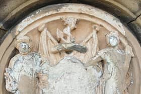 The Coat of Arms is located at the front of The Customs House building.