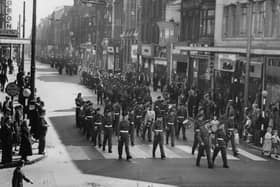 The 1st Cadet Battalion DLI in King Street in 1958 followed by members of the Civil Defence and South Shields Police. Do you remember King Street in this era?