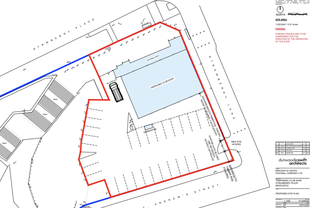 The proposed site plan for Newcastle United's new temporary club shop. 