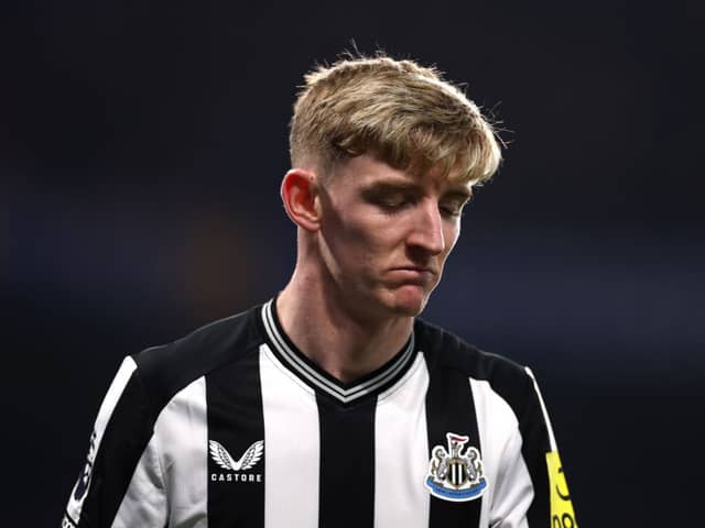 Anthony Gordon of Newcastle United reacts during the Premier League match between Chelsea FC and Newcastle United at Stamford Bridge on March 11, 2024 in London, England. (Photo by Alex Pantling/Getty Images)