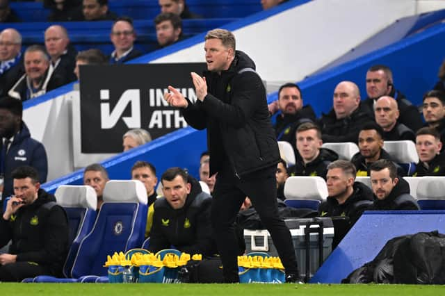 Newcastle United head coach Eddie Howe at Stamford Bridge. 