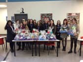 St Joseph's pupils with donations