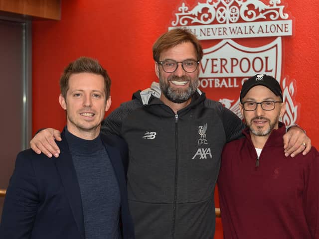 Michael Edwards (left), Jurgen Klopp (middle) and Mike Gordon (right) // (Photo by John Powell/Liverpool FC via Getty Images)