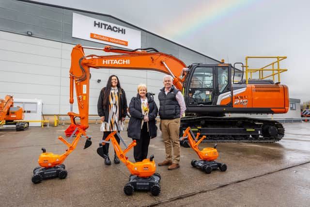 Hitachi social responsibility co-ordinator Jade Hucks, Cllr Margate Meling and Hitachi Chief Executive David Roberts

Credit; Creo Comms