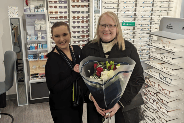 Lisa Gibbon's (right) was the first customer at the new Jarrow Specsavers branch.