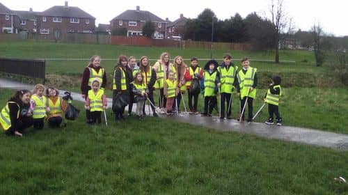 Children taking part in the litter pick