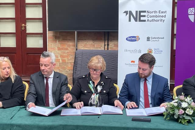 Tracey Dixon, leader of South Tyneside Council, signing the 'trailblazing' devolution deal. Photo: National World.