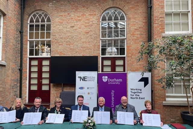 Levelling Up minister Jacob Young (centre) with North East council leaders at St Chad's College in Durham. Photo: National World.