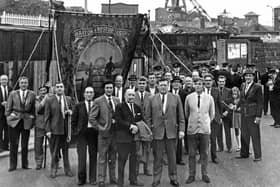 Back to July 1970 and the banner of Harton and Westoe Miners' Lodge hangs high outside the empty buildings of Harton Colliery which was closed a year earlier.