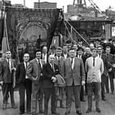 Back to July 1970 and the banner of Harton and Westoe Miners' Lodge hangs high outside the empty buildings of Harton Colliery which was closed a year earlier.