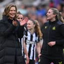 Newcastle United Women head coach Becky Langley and co-owner Amanda Staveley. 