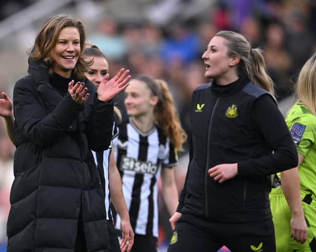 Newcastle United Women head coach Becky Langley and co-owner Amanda Staveley. 