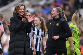 Newcastle United Women head coach Becky Langley and co-owner Amanda Staveley. 