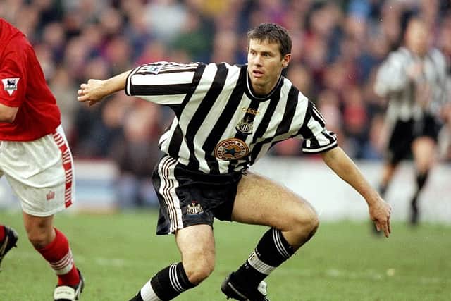 Rob Lee of Newcastle United in action during the FA Carling Premiership match against Barnsley at Oakwell in Barnsley, England. The game ended 2-2. \ Mandatory Credit: Mark Thompson /Allsport