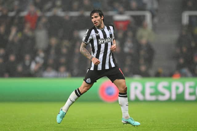 Sandro Tonali in action for Newcastle in October 2023 before his starting his ten-month ban.
