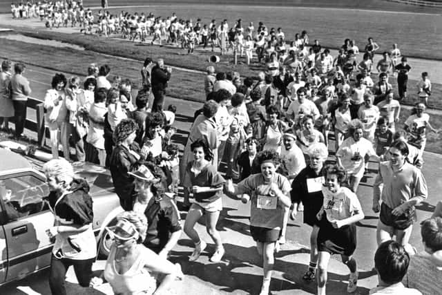 Runners in the South Shields race stream out of Gypsies Green Stadium in May 1986. Did you take part? 