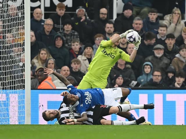 Ashley Young of Everton is brought down by Paul Dummett of Newcastle United and a penalty kick was subsequently awarded following a VAR review. (Photo by Stu Forster/Getty Images)