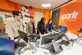 Steve and Karen with students at the University of Sunderland.