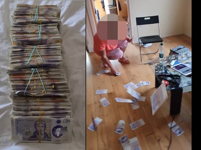 Benefit fraud gang shower floor with £20 notes