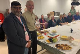 Dr Shaz Wahid, the Executive Medical Director of STSFT, with Dr Lance Cope and colleagues at his retirement celebration.