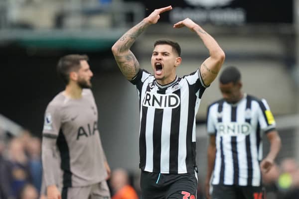 Bruno Guimaraes celebrates during Newcastle United’s 4-0 win over Spurs. 