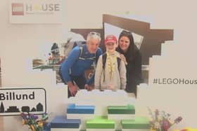 Nicola, Alan, and Matthew Sutcliffe at Legoland in Denmark.