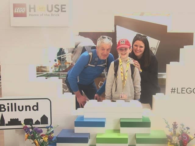 Nicola, Alan, and Matthew Sutcliffe at Legoland in Denmark.