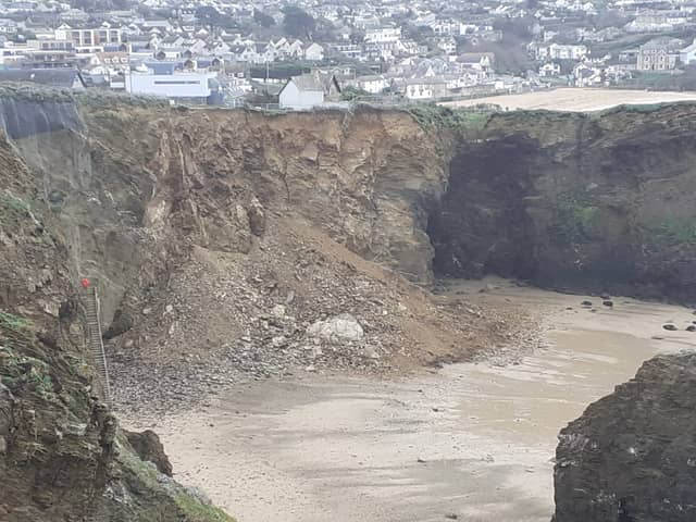 Whipsiderry Cliffs, before the huge cliff fall. Newquay. 