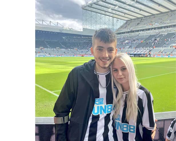 Kai Heslop and his fiancee Nicole Hughes at St James's Park, the home of Newcastle United Picture: Steven Lomas/X 