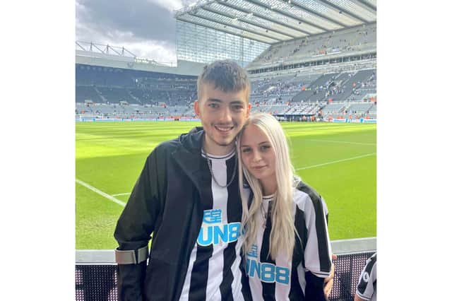 Kai Heslop and his fiancee Nicole Hughes at St James's Park, the home of Newcastle United Picture: Steven Lomas/X