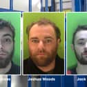 Callum Groves, Joshua Woods, and Jack Weston charged a convenience store and threatened a shopkeeper. 
