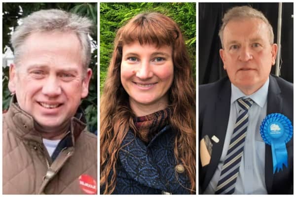 South Tyneside Council Local Election Candidates 2024 for the Cleadon and East Boldon ward, from left to right: Kevin Brydon, Rhiannon Curtis and Ian Forster.