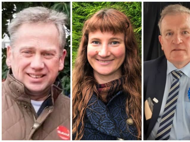 South Tyneside Council Local Election Candidates 2024 for the Cleadon and East Boldon ward, from left to right: Kevin Brydon, Rhiannon Curtis and Ian Forster.