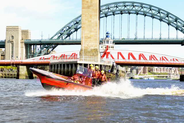 Fire boat during training exercises on the River Tyne.
Credit: TWFRS