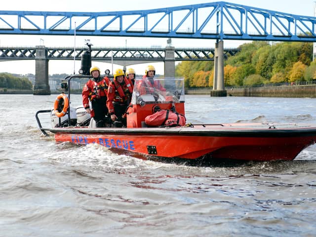 Fire boat during training exercises on the River Tyne.
Credit: TWFRS