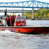 Fire boat during training exercises on the River Tyne.
Credit: TWFRS