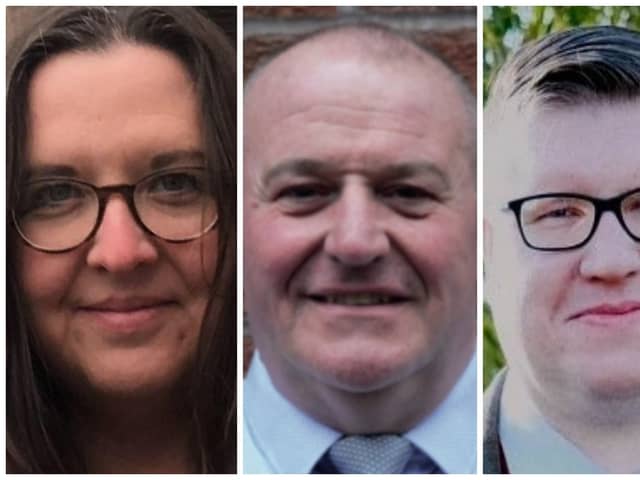 South Tyneside Council Local Election Candidates 2024 for the Primrose ward, from left: Elaine Francis, David Kennedy, Stephen Pearson.