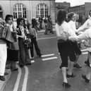 A group of Morris dancers outside South Shields Town Hall before the start of the Sports Week carnival parade in June 1976. Does this bring back happy memories?